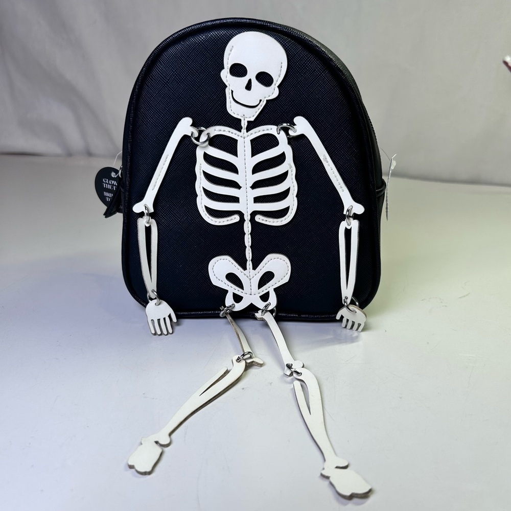 NWT Glow-in-the-Dark Skeleton Mini Backpack Faux Leather Gothic Bag